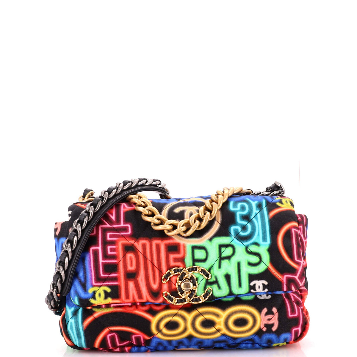 19 Flap Bag Quilted Graffiti Print Fabric Medium