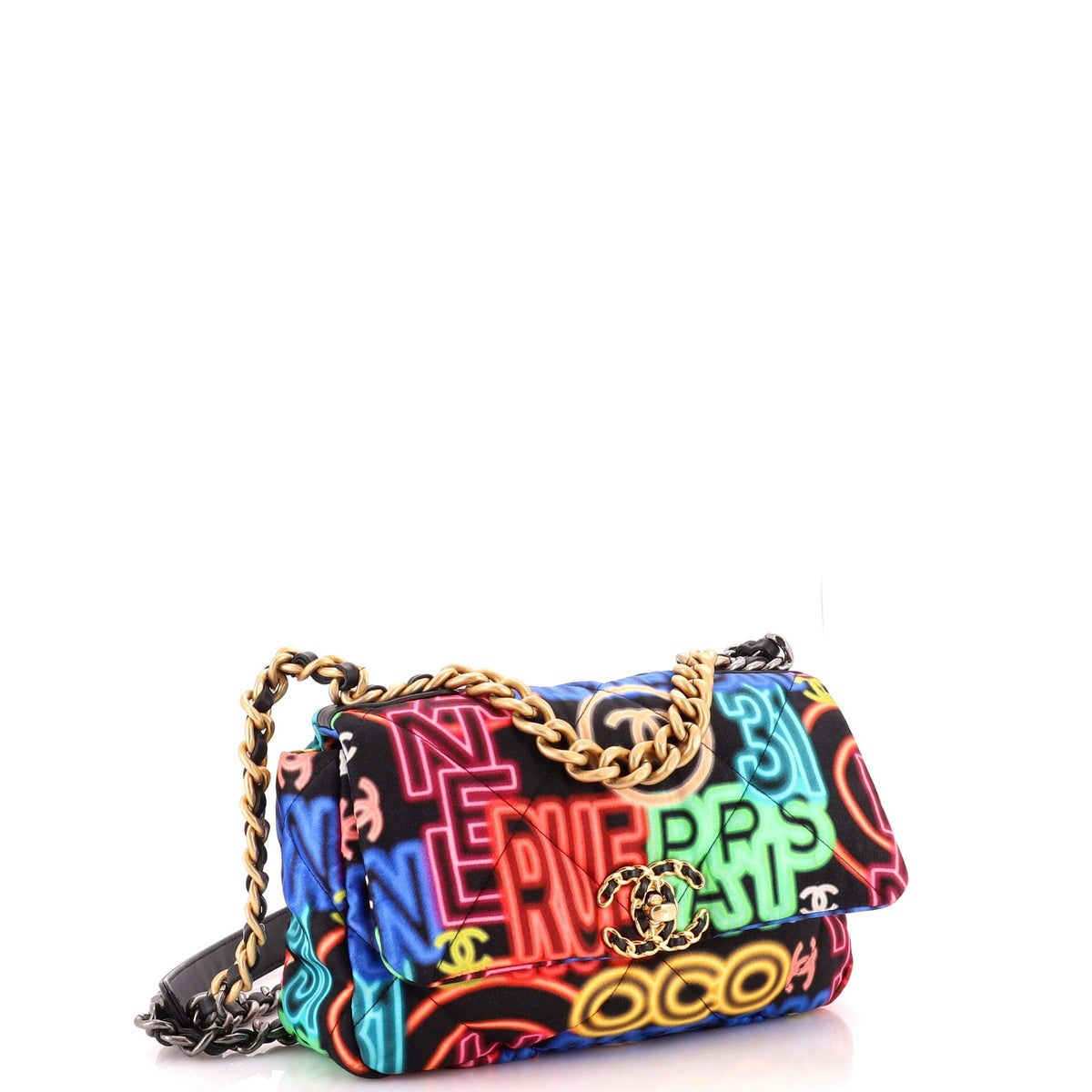 19 Flap Bag Quilted Graffiti Print Fabric Medium