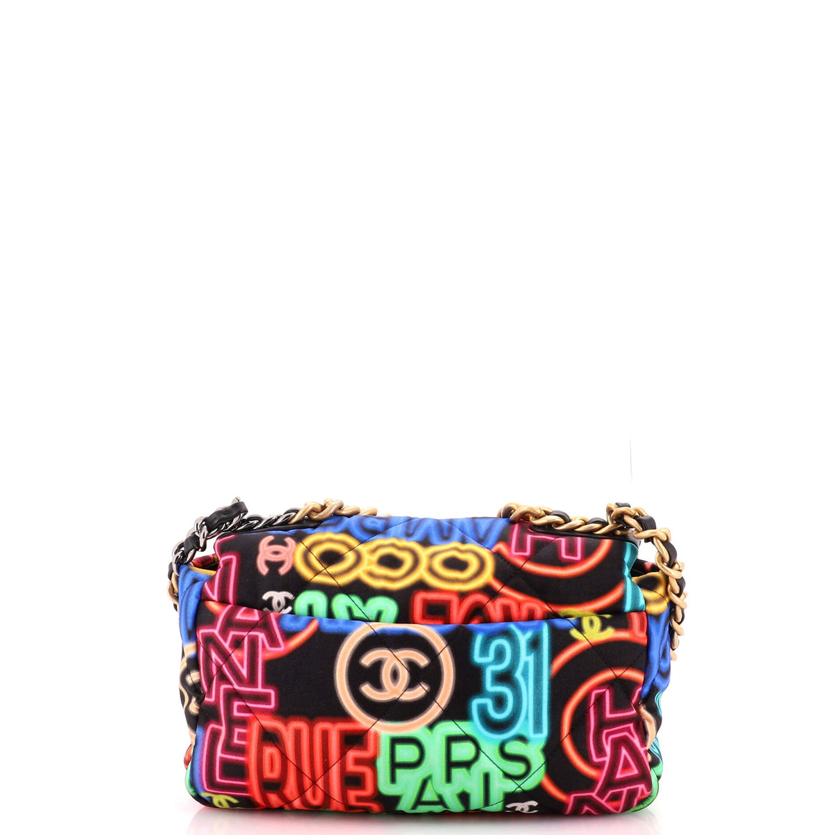 19 Flap Bag Quilted Graffiti Print Fabric Medium