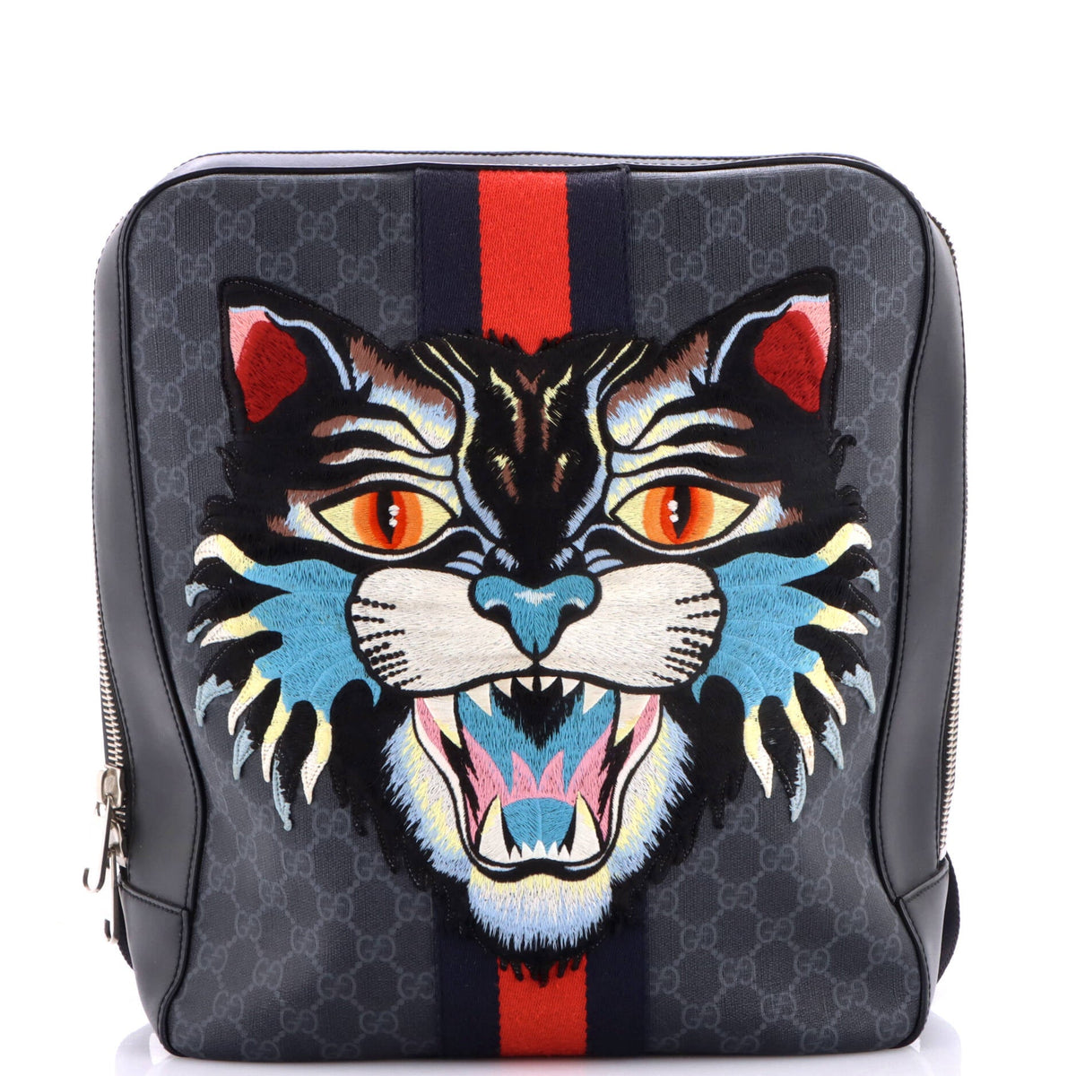 Angry Cat Web Backpack GG Coated Canvas with Applique Medium