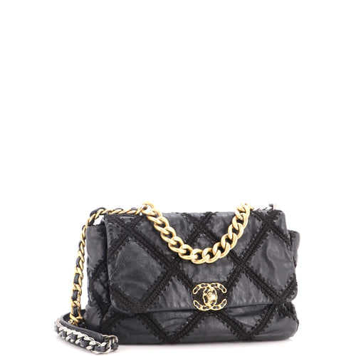 19 Flap Bag Crochet Quilted Calfskin Large
