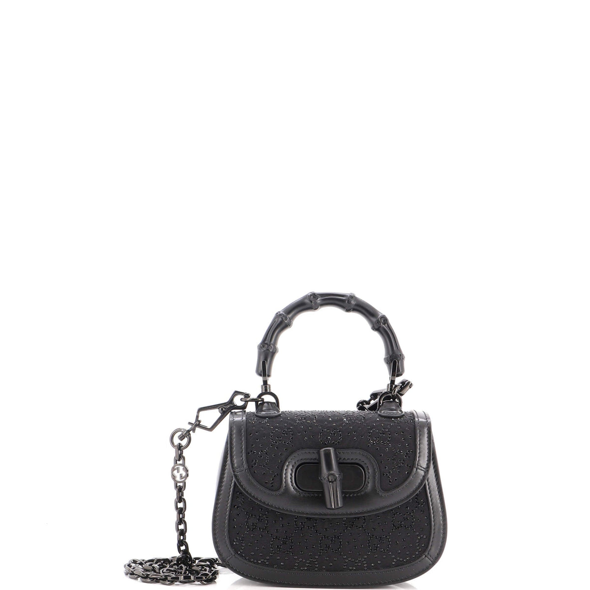 Bamboo 1947 Top Handle Bag Crystal Embellished GG Canvas Mini