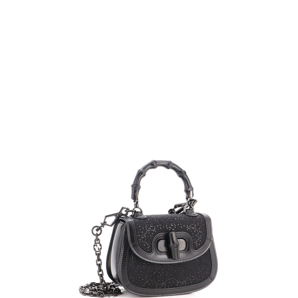 Bamboo 1947 Top Handle Bag Crystal Embellished GG Canvas Mini
