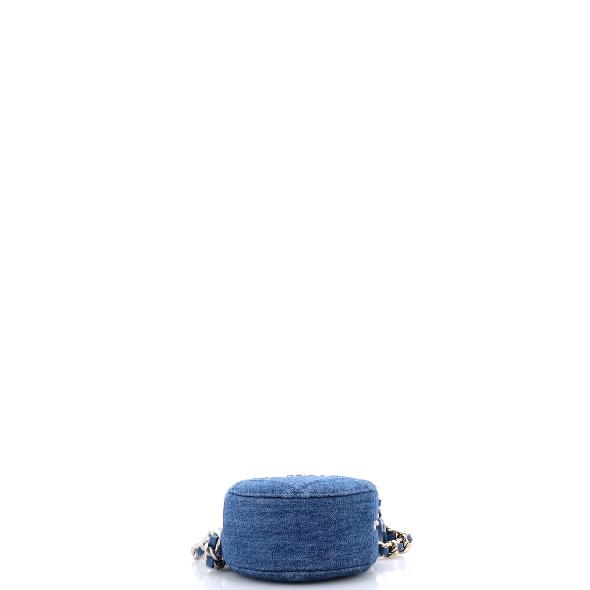19 Round Clutch with Chain Quilted Denim
