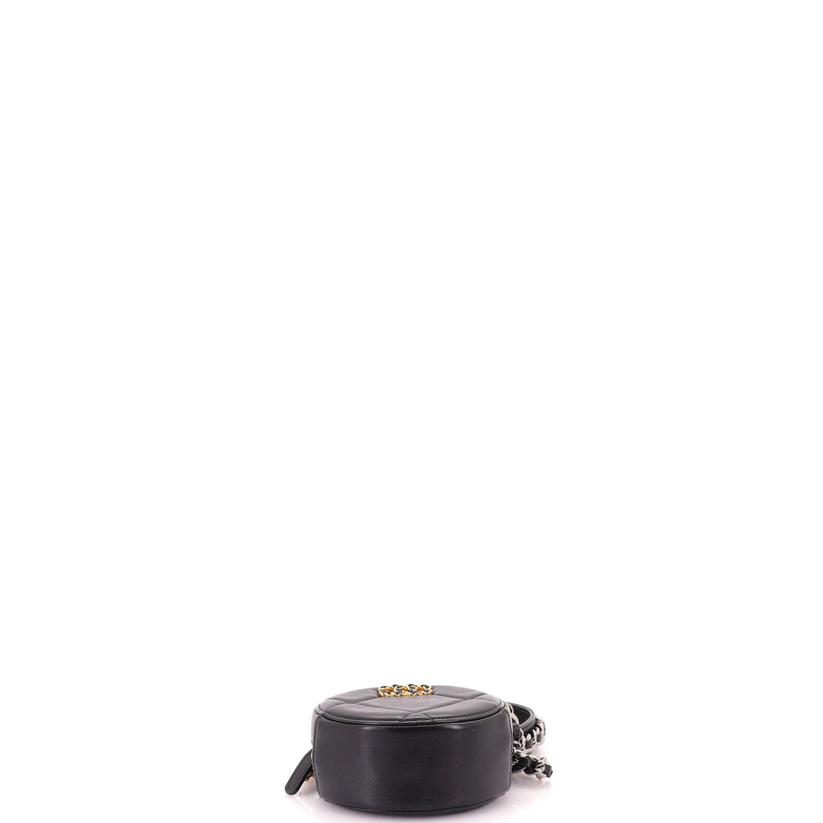 19 Round Clutch with Chain Quilted Leather