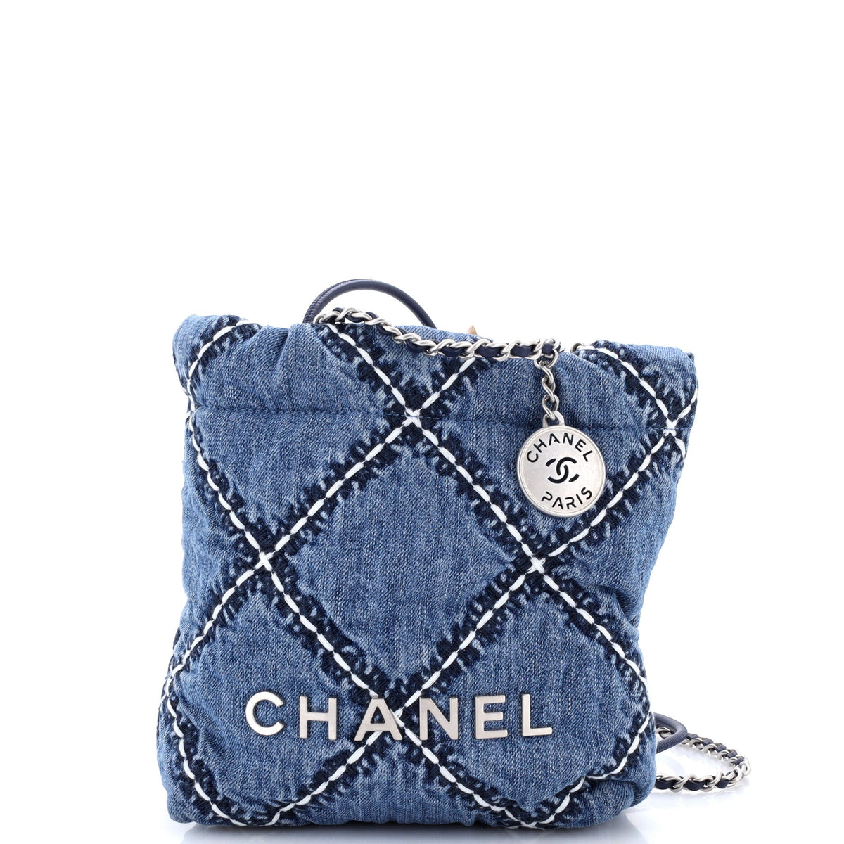 22 Chain Hobo Quilted Stitched Denim Mini