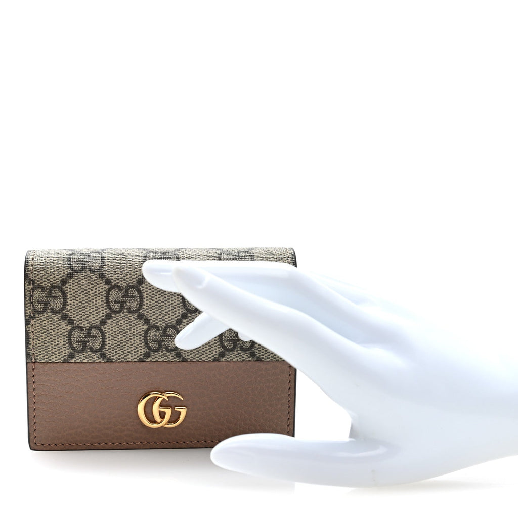 Dollar Calfskin GG Supreme Monogram GG Marmont Card Case Porcelain Rose Beige Ebony