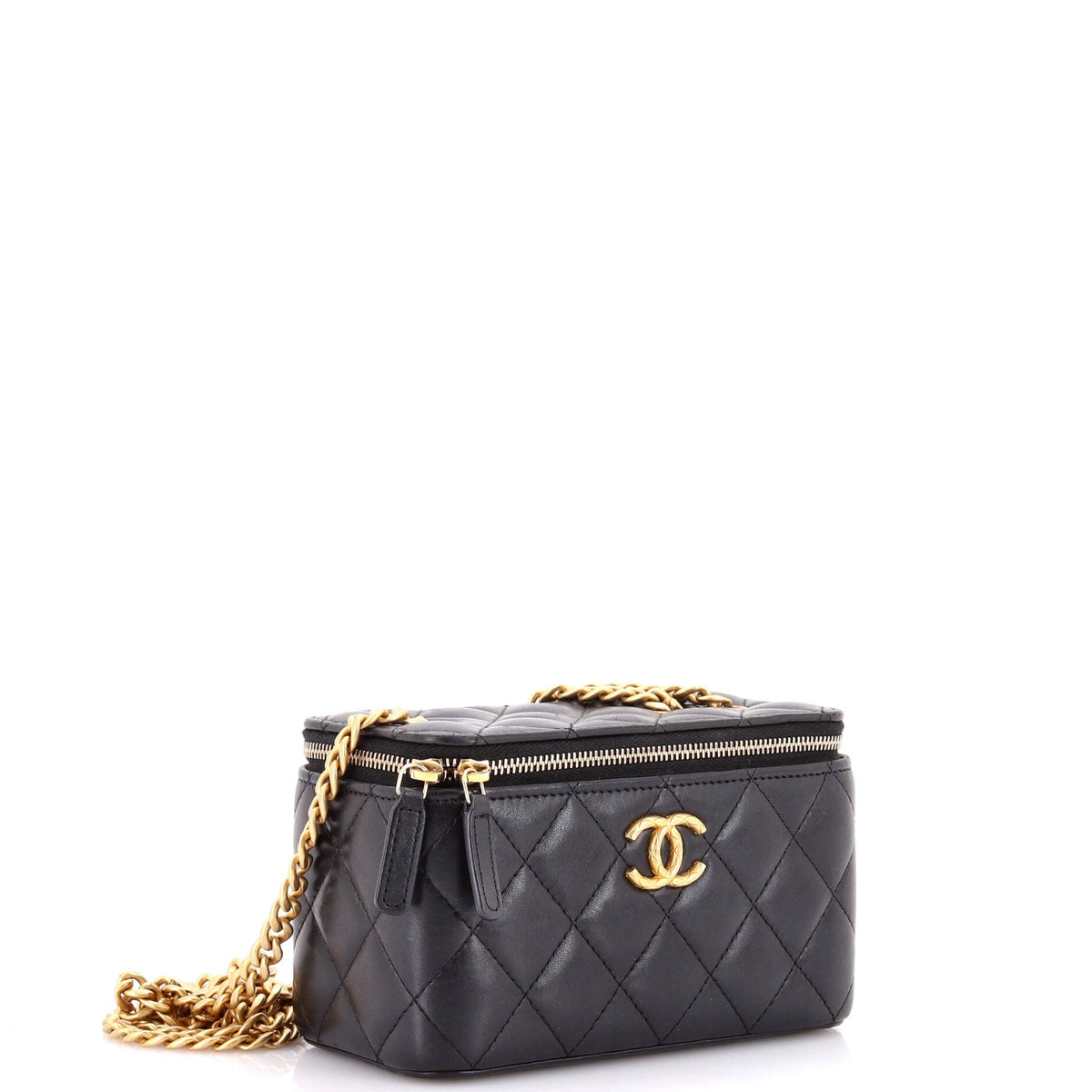 All Slide Long Vanity Case with Chain Quilted Lambskin Small