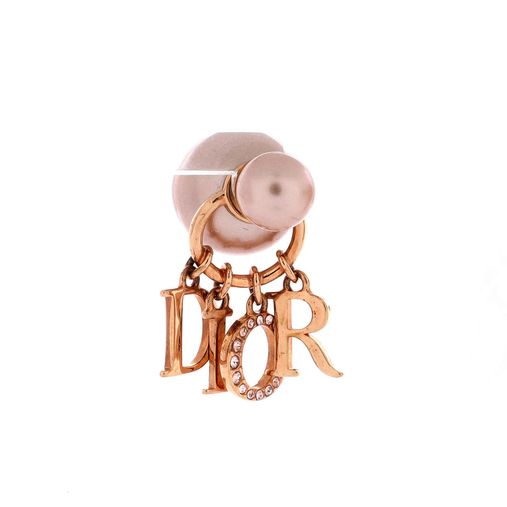 Tribales Dangle Dior Logo Stud Earrings Metal with Faux Pearls and Crystals