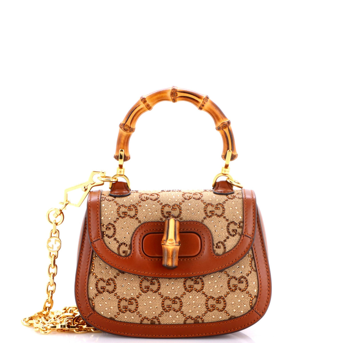 Bamboo 1947 Top Handle Bag Crystal Embellished GG Canvas Mini
