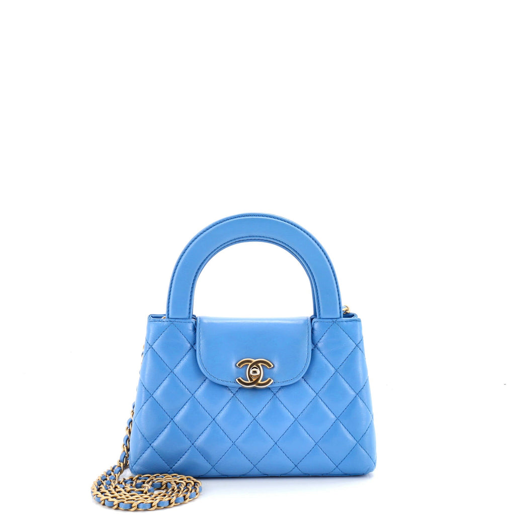 Kelly Top Handle Shopping Bag Quilted Shiny Aged Calfskin Mini