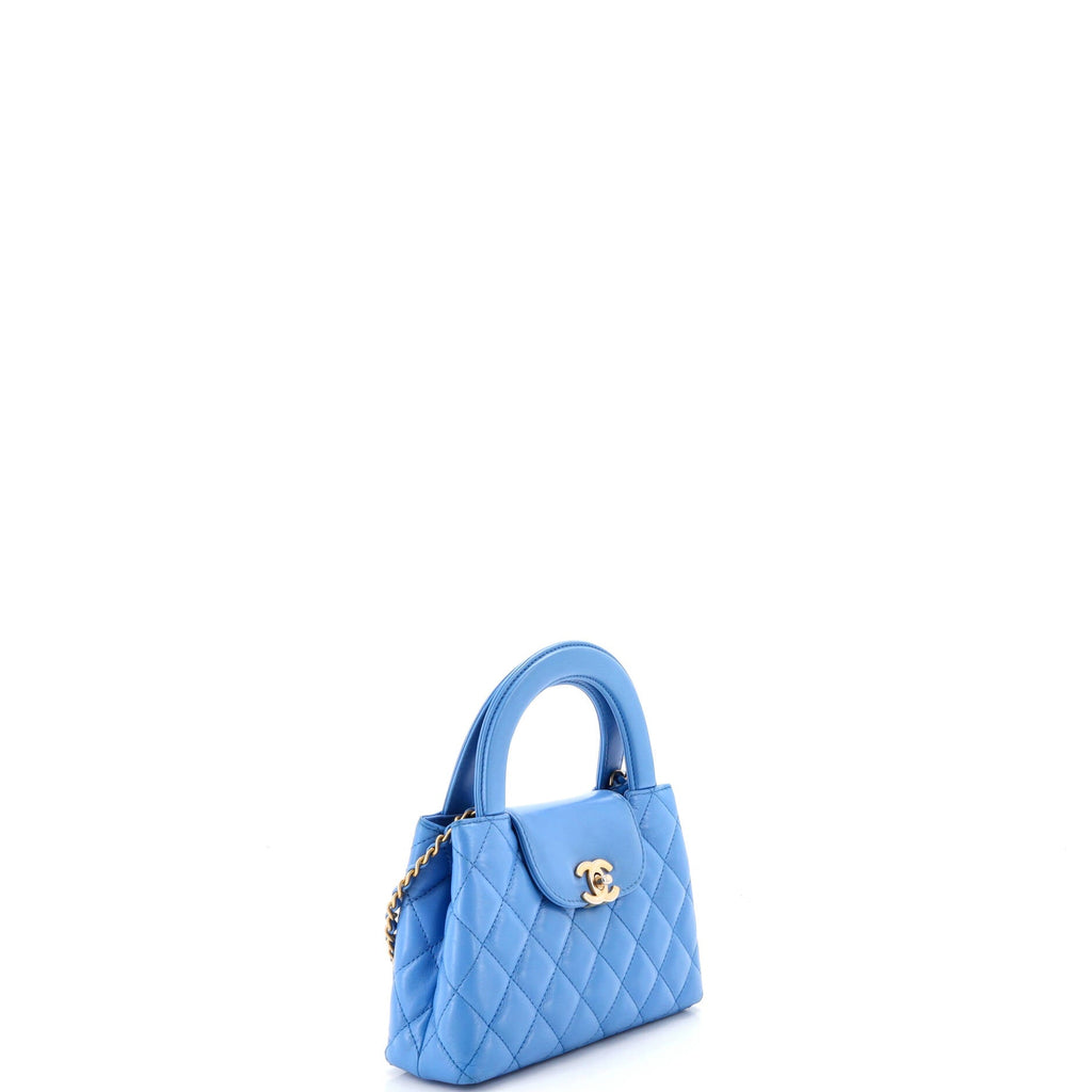 Kelly Top Handle Shopping Bag Quilted Shiny Aged Calfskin Mini