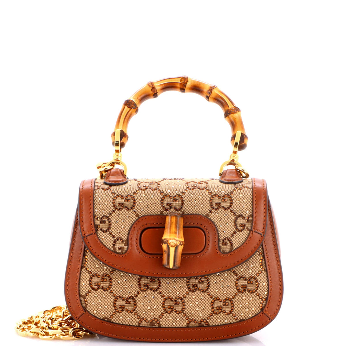 Bamboo 1947 Top Handle Bag Crystal Embellished GG Canvas Mini