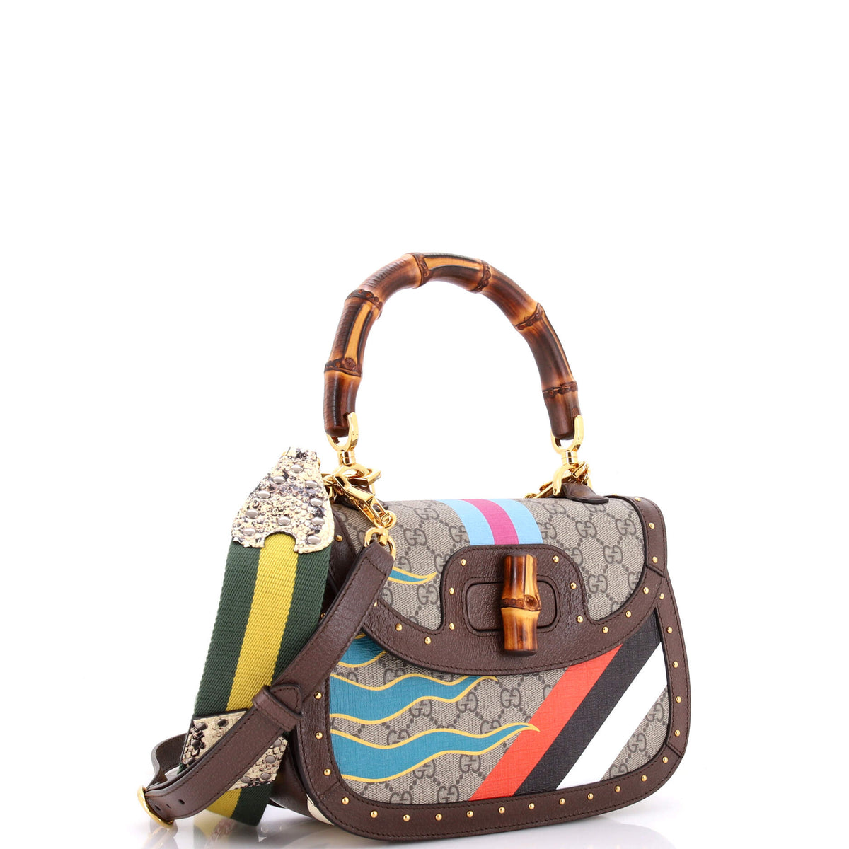 Bamboo 1947 Top Handle Bag Printed GG Coated Canvas and Studded Leather Medium