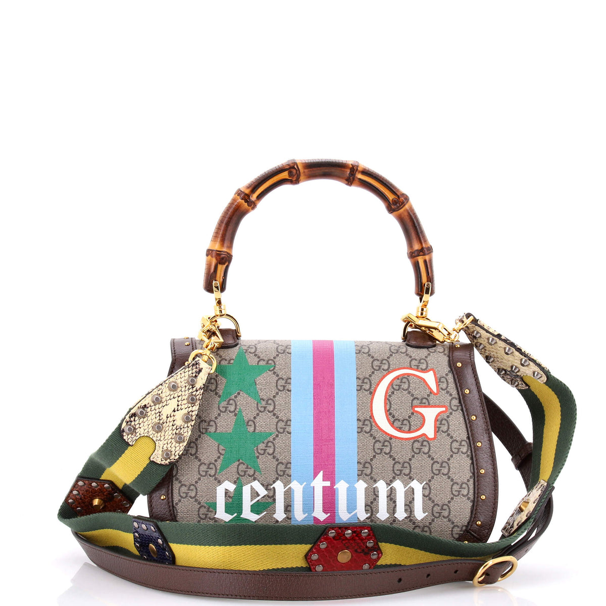 Bamboo 1947 Top Handle Bag Printed GG Coated Canvas and Studded Leather Medium