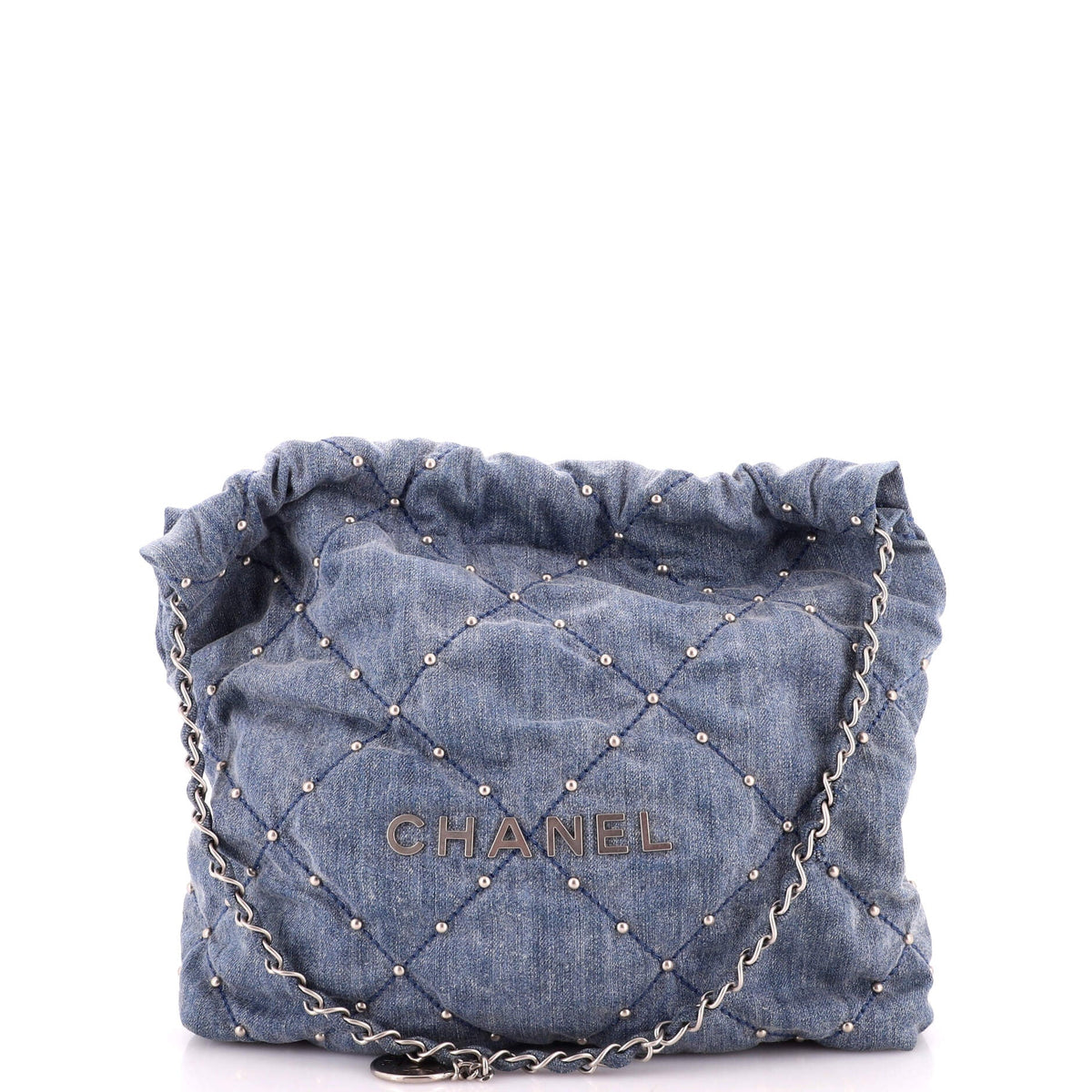 22 Chain Hobo Quilted Studded Denim Small