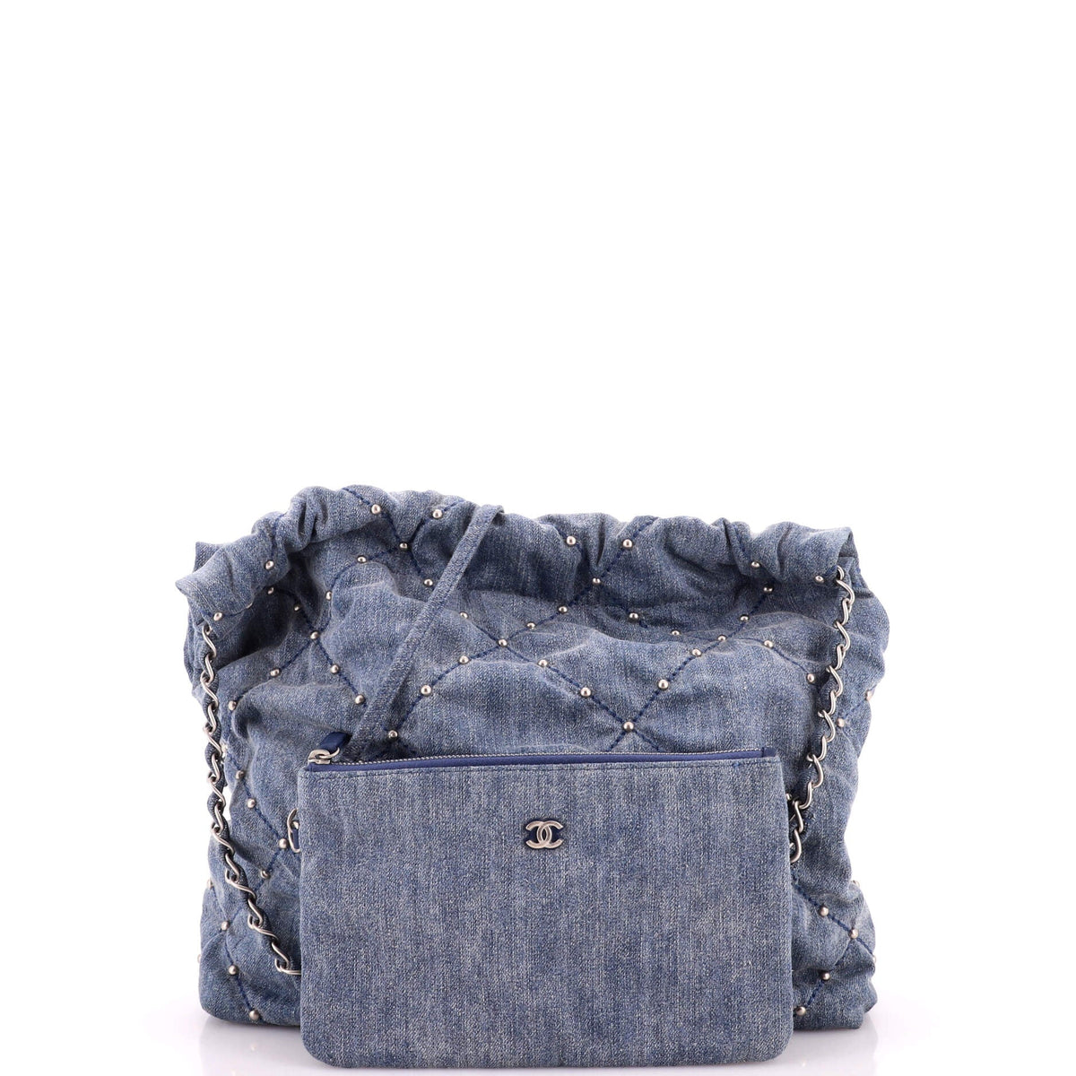 22 Chain Hobo Quilted Studded Denim Small