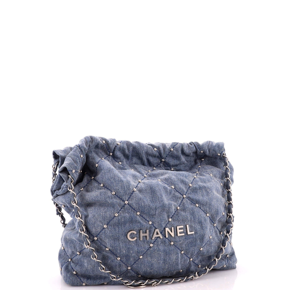 22 Chain Hobo Quilted Studded Denim Small
