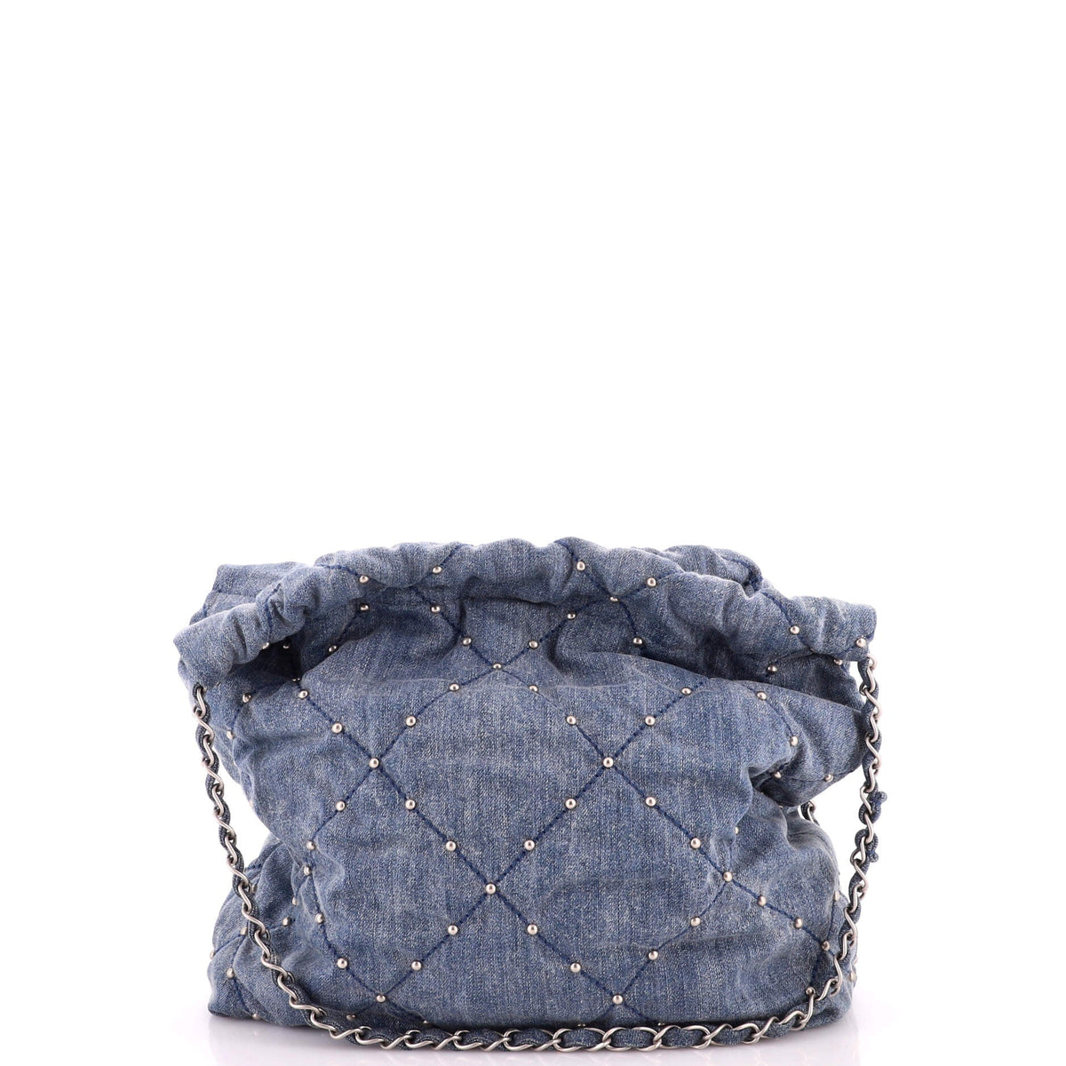 22 Chain Hobo Quilted Studded Denim Small