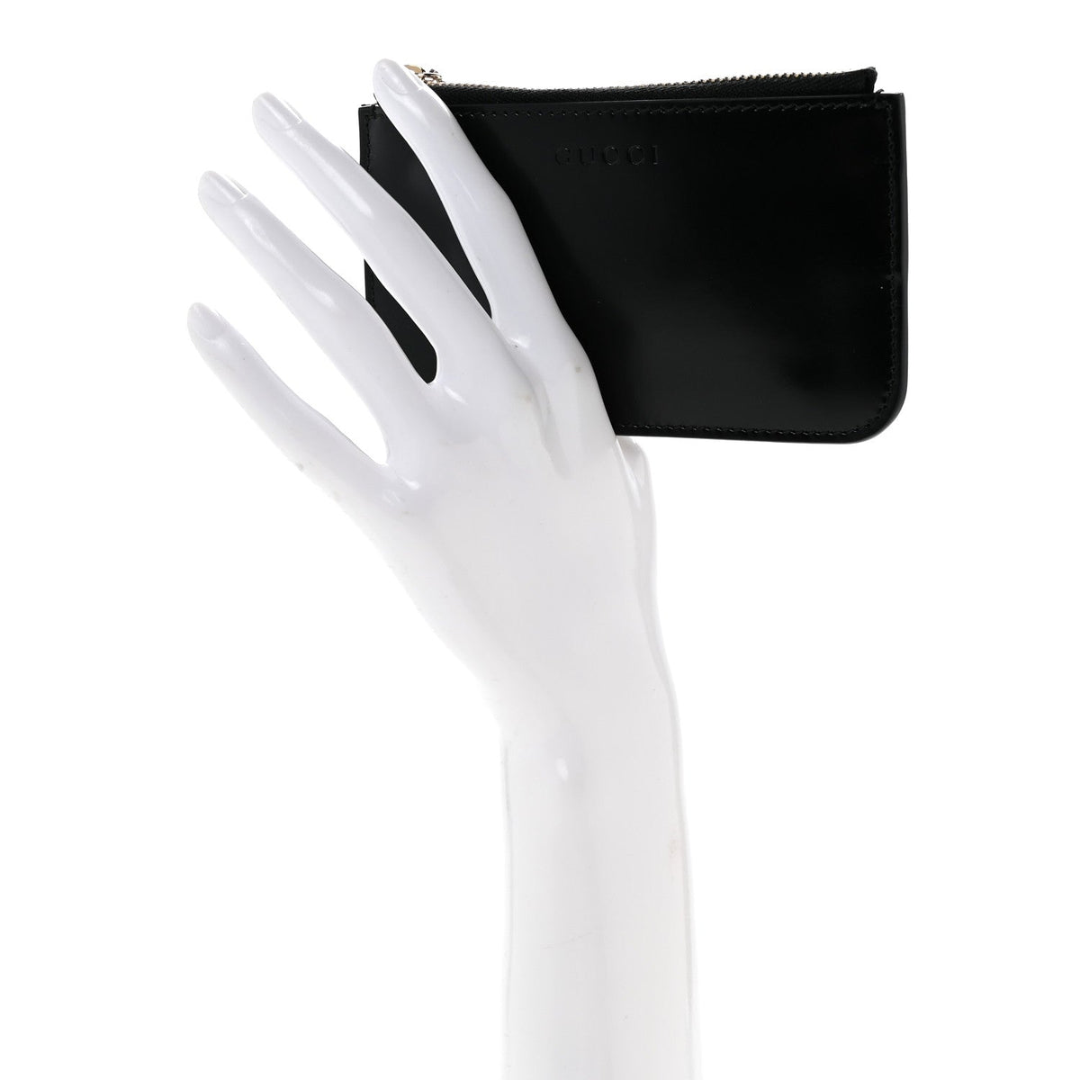 Patent Calfskin Bamboo Key Pouch Black