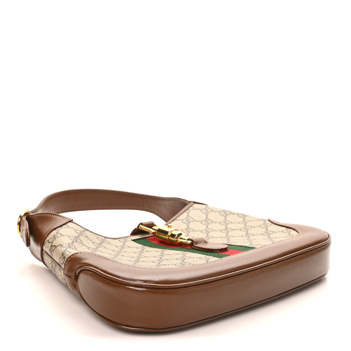 GG Supreme Monogram Azalea Calfskin Web Small Jackie 1961 Hobo Beige Ebony Brown Sugar