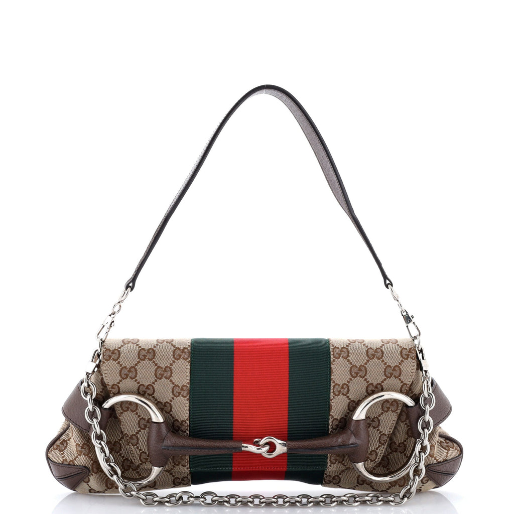 Horsebit NM Web Chain Clutch GG Canvas Medium