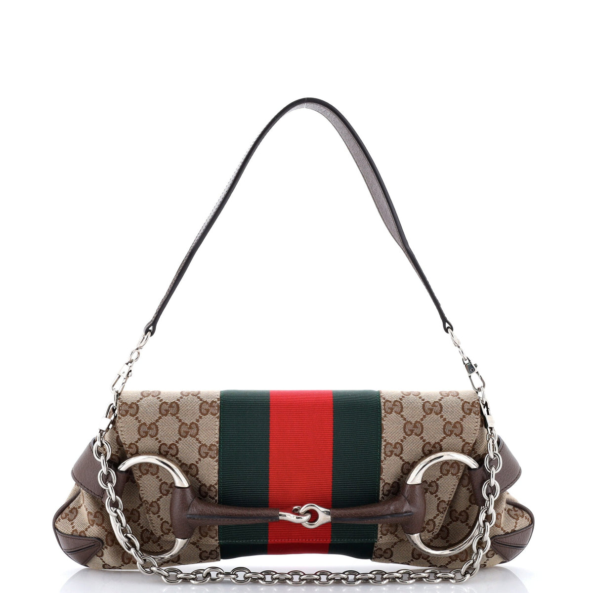 Horsebit NM Web Chain Clutch GG Canvas Medium