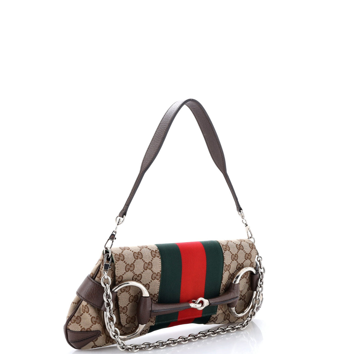 Horsebit NM Web Chain Clutch GG Canvas Medium