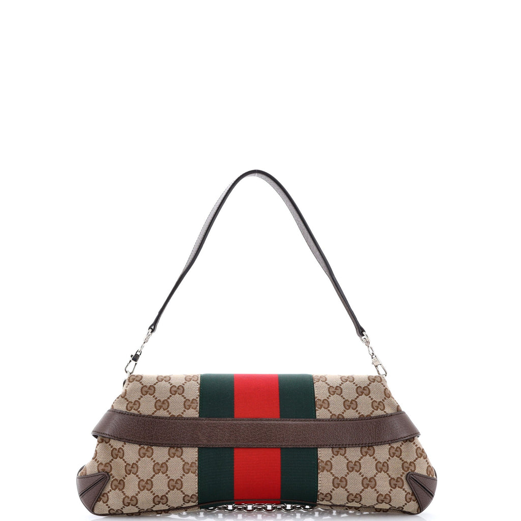Horsebit NM Web Chain Clutch GG Canvas Medium