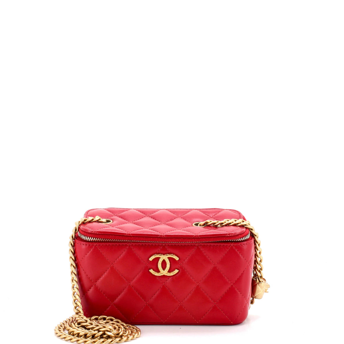 All Slide Long Vanity Case with Chain Quilted Lambskin Small