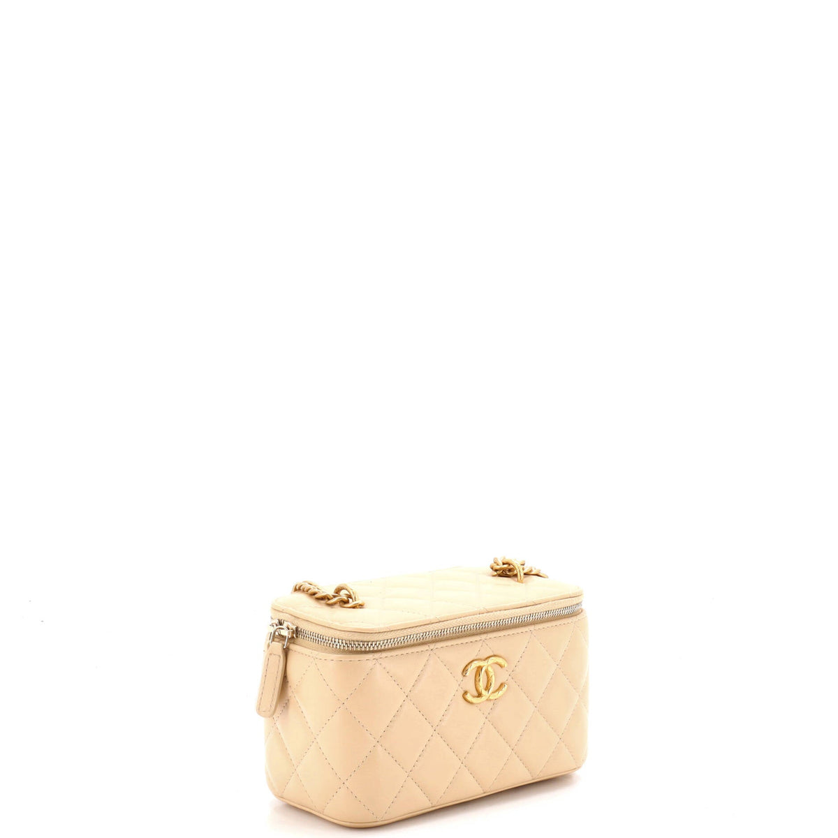 All Slide Long Vanity Case with Chain Quilted Lambskin Small