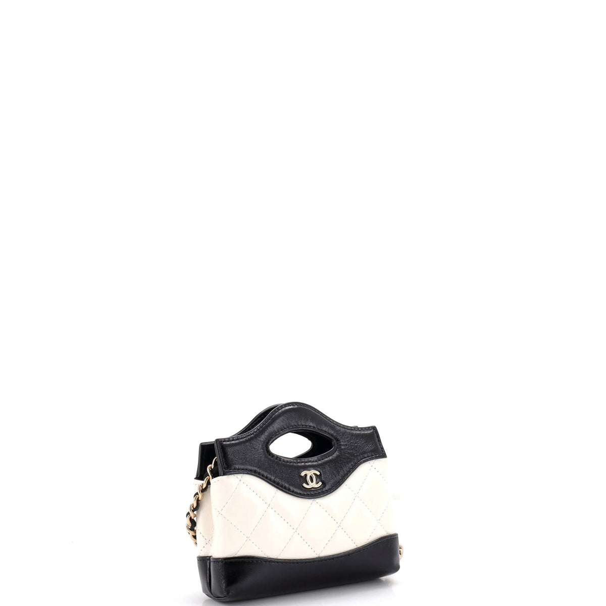 31 Shopping Bag Clutch with Chain Quilted Shiny Crumpled Calfskin Nano
