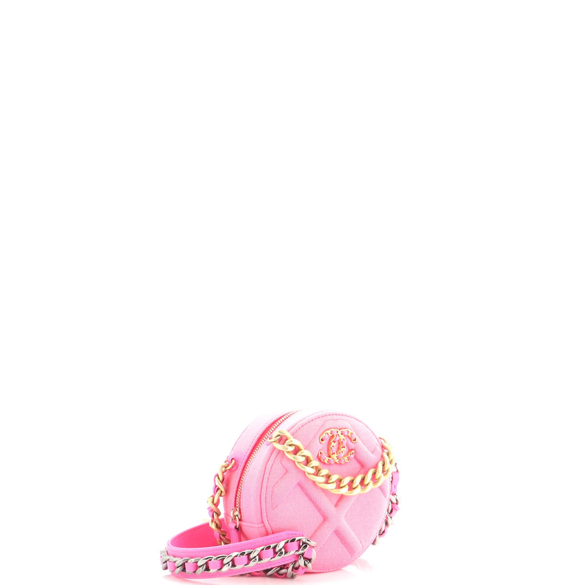 19 Round Clutch with Chain Quilted Jersey