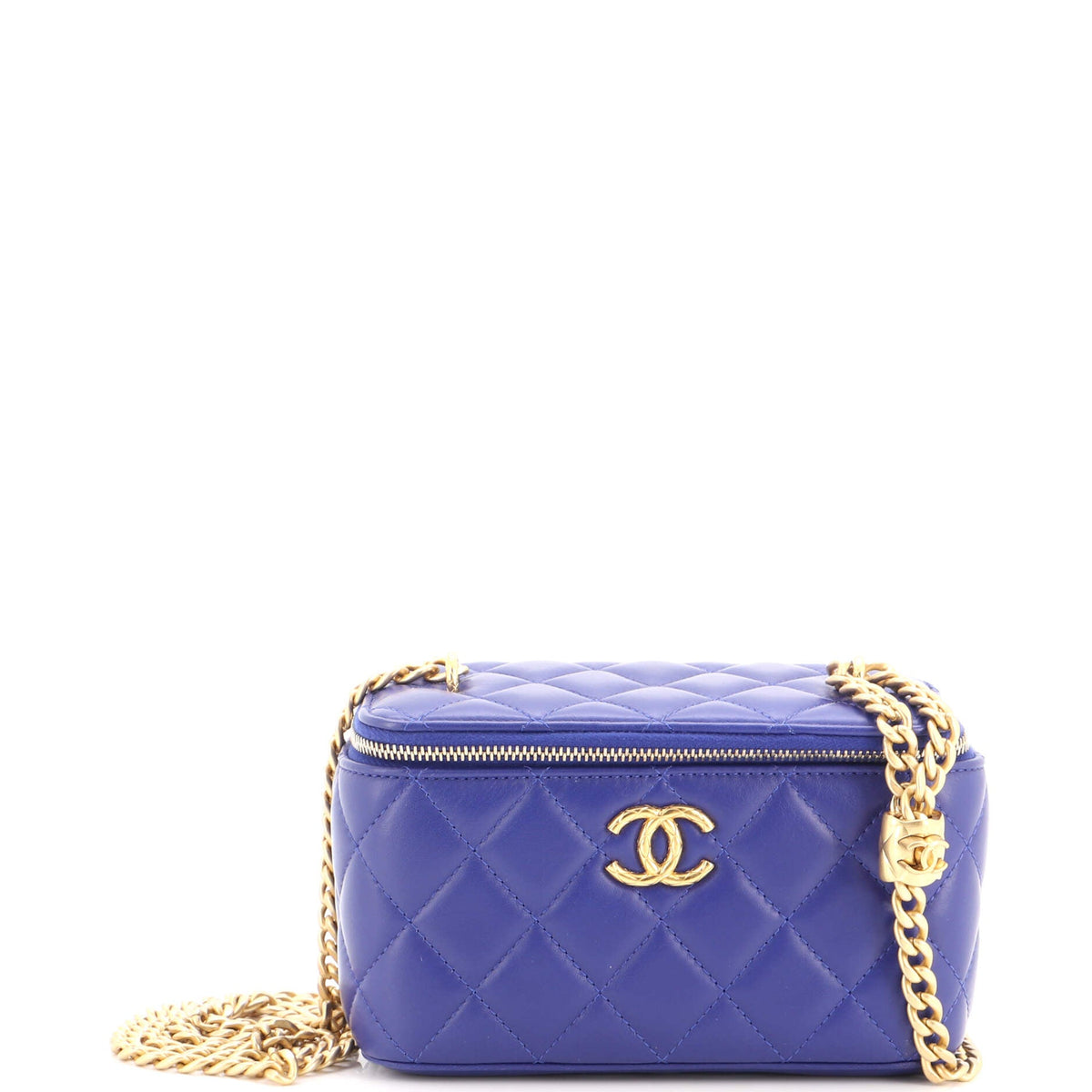 All Slide Long Vanity Case with Chain Quilted Lambskin Small