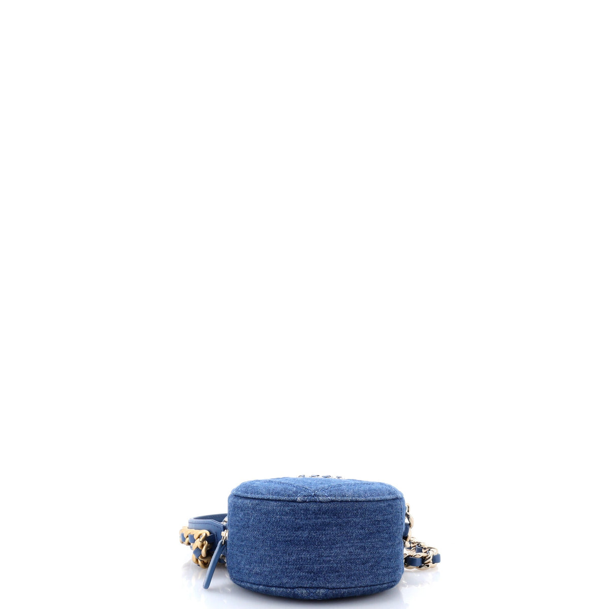 19 Round Clutch with Chain Quilted Denim