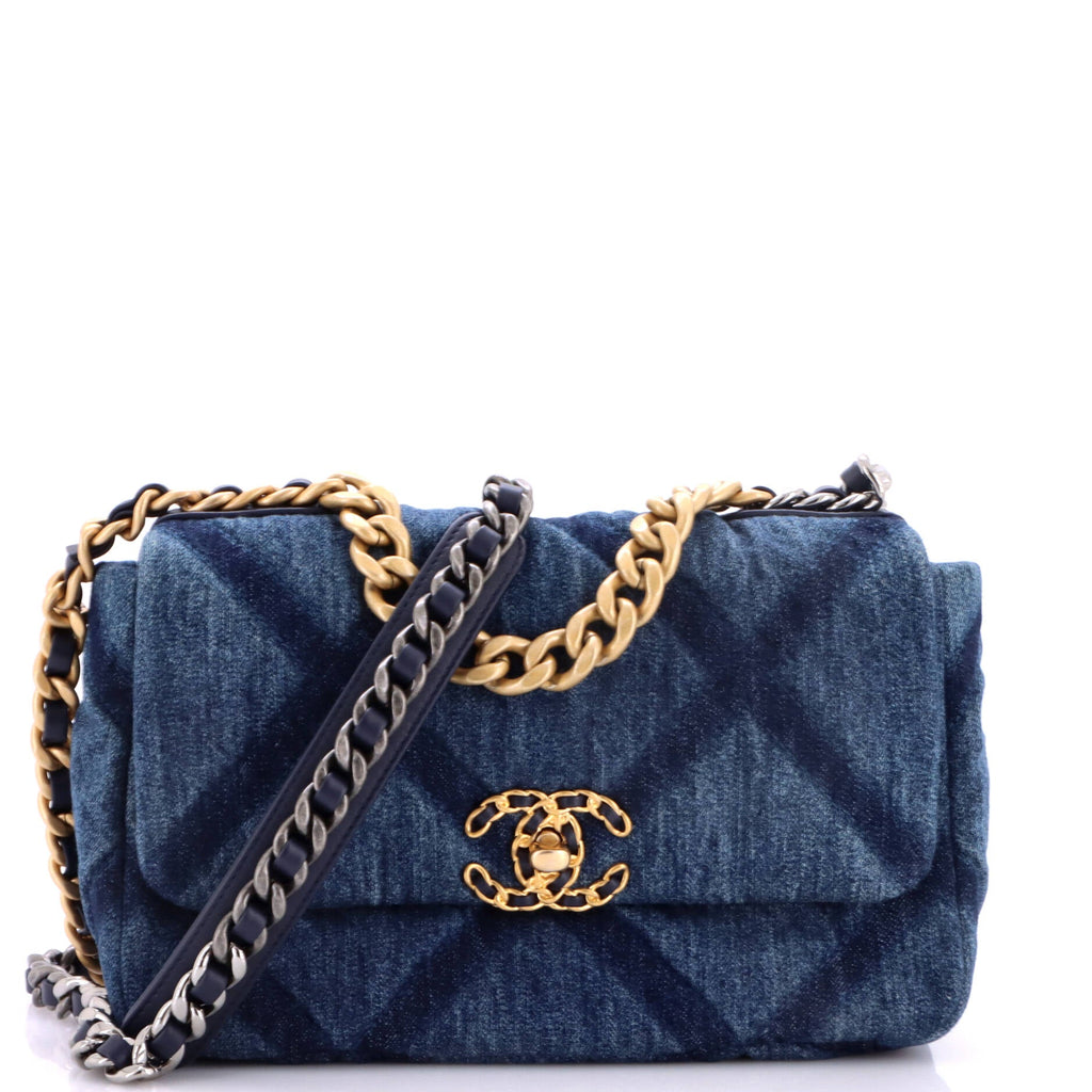 19 Flap Bag Quilted Denim Medium