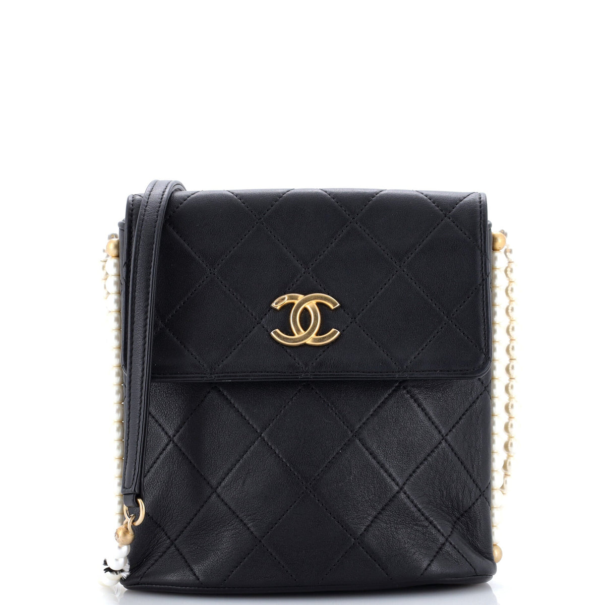 About Pearls Flap Hobo Quilted Calfskin Small