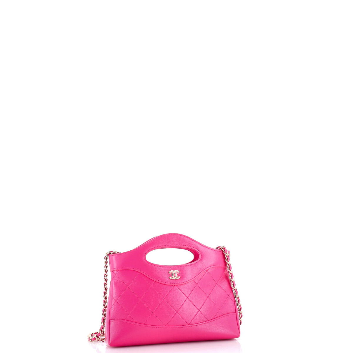 31 Shopping Bag Clutch with Chain Quilted Shiny Crumpled Calfskin Small
