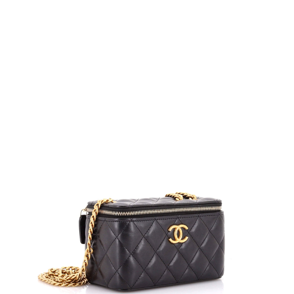 All Slide Long Vanity Case with Chain Quilted Lambskin Small