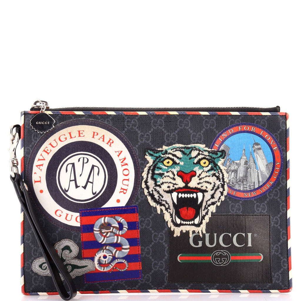 Night Courrier Pouch GG Coated Canvas with Applique