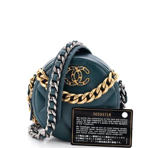 19 Round Clutch with Chain Quilted Leather
