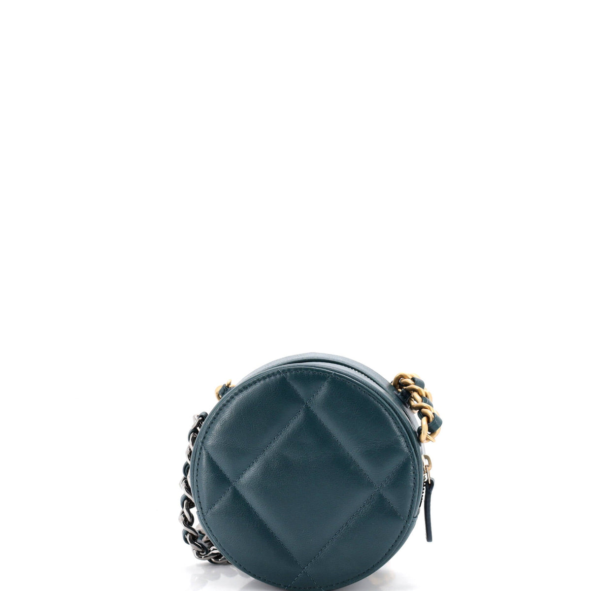 19 Round Clutch with Chain Quilted Leather