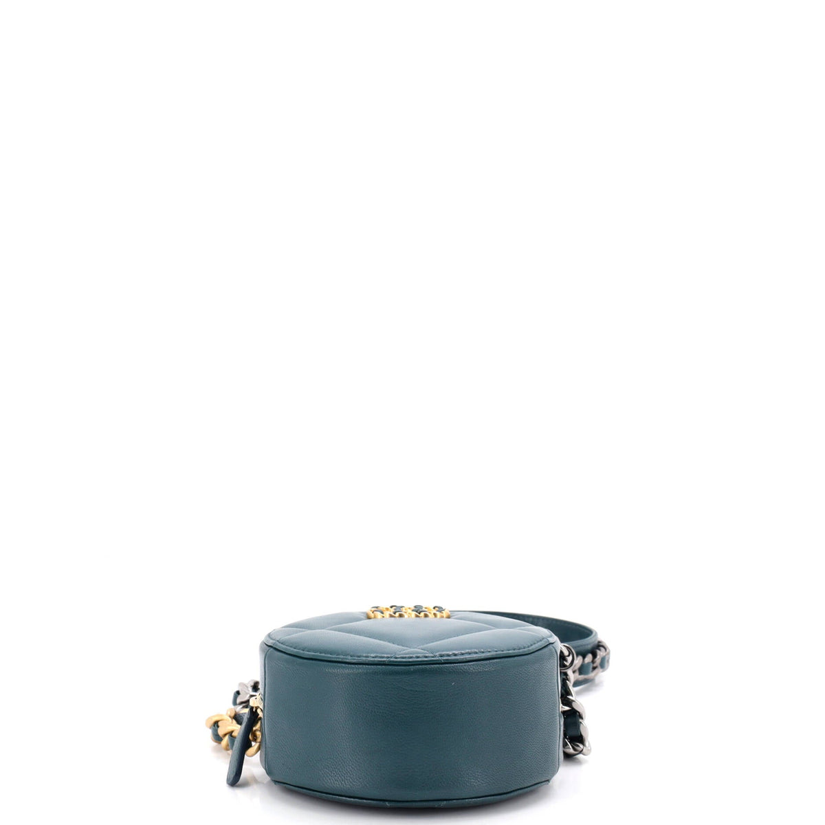 19 Round Clutch with Chain Quilted Leather