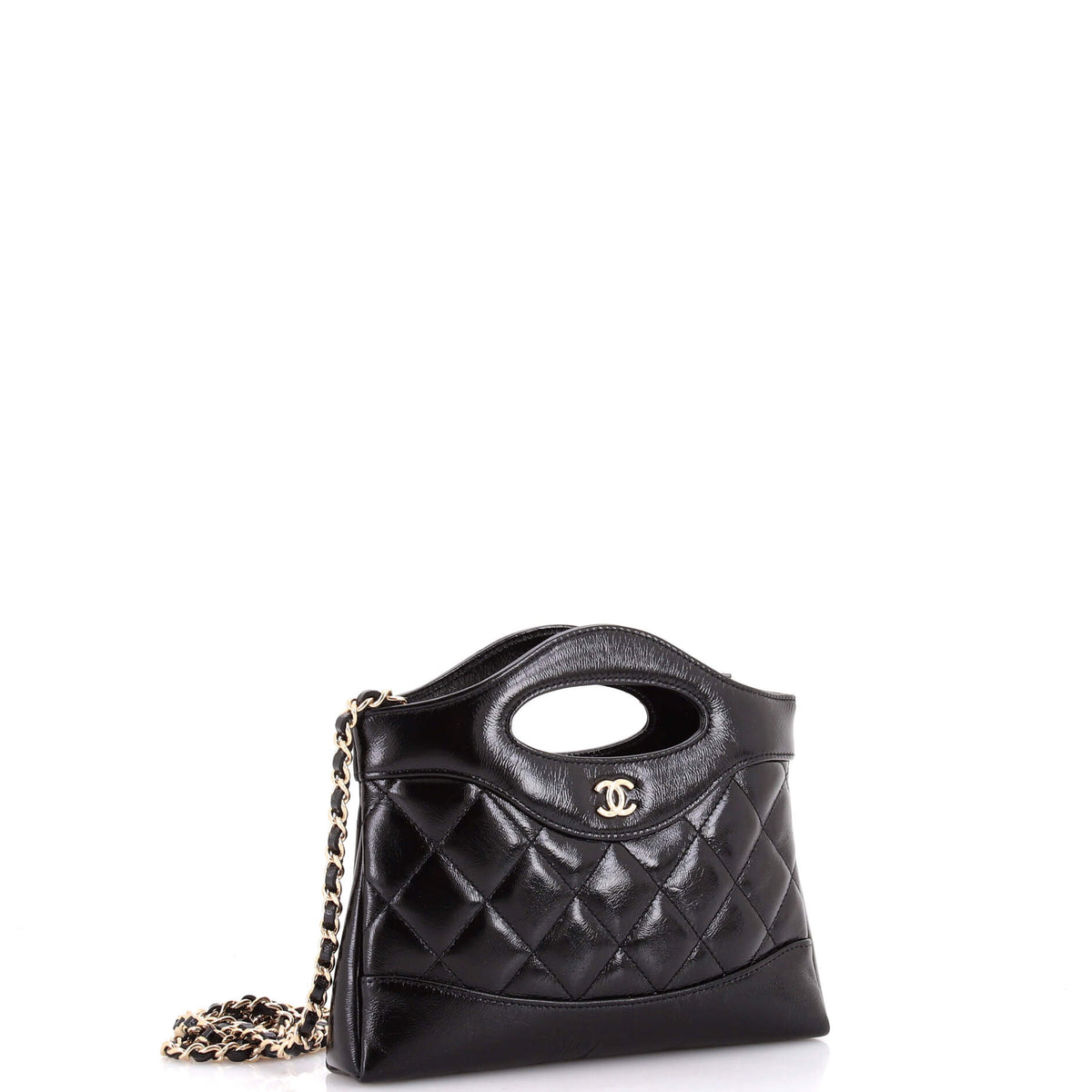 31 Shopping Bag Clutch with Chain Quilted Shiny Crumpled Calfskin Small