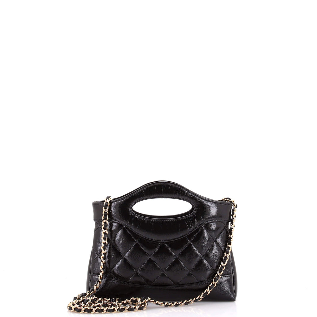 31 Shopping Bag Clutch with Chain Quilted Shiny Crumpled Calfskin Small