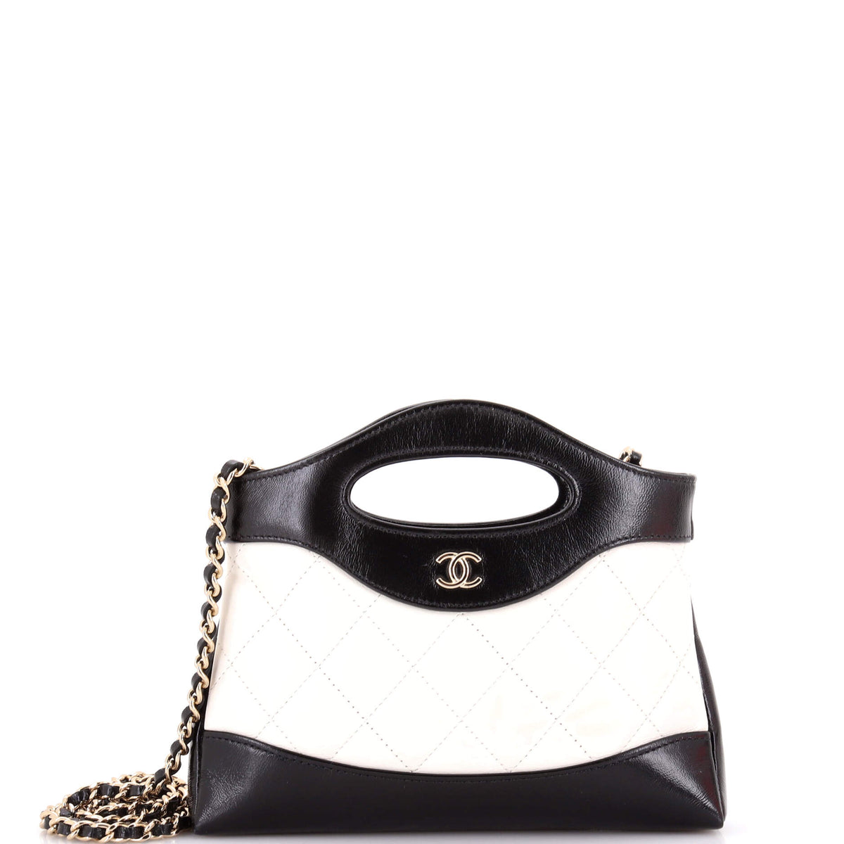 31 Shopping Bag Clutch with Chain Quilted Shiny Crumpled Calfskin Small
