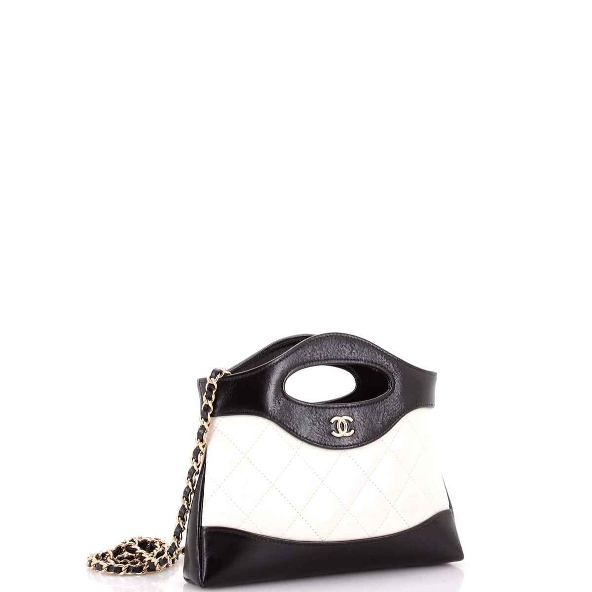 31 Shopping Bag Clutch with Chain Quilted Shiny Crumpled Calfskin Small