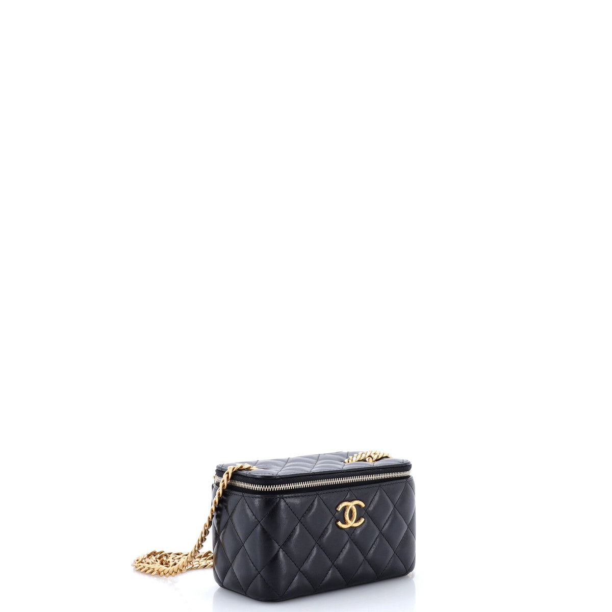 All Slide Long Vanity Case with Chain Quilted Lambskin Small
