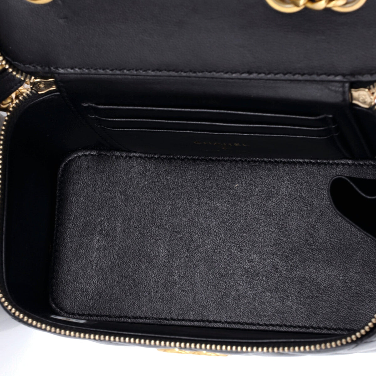All Slide Long Vanity Case with Chain Quilted Lambskin Small