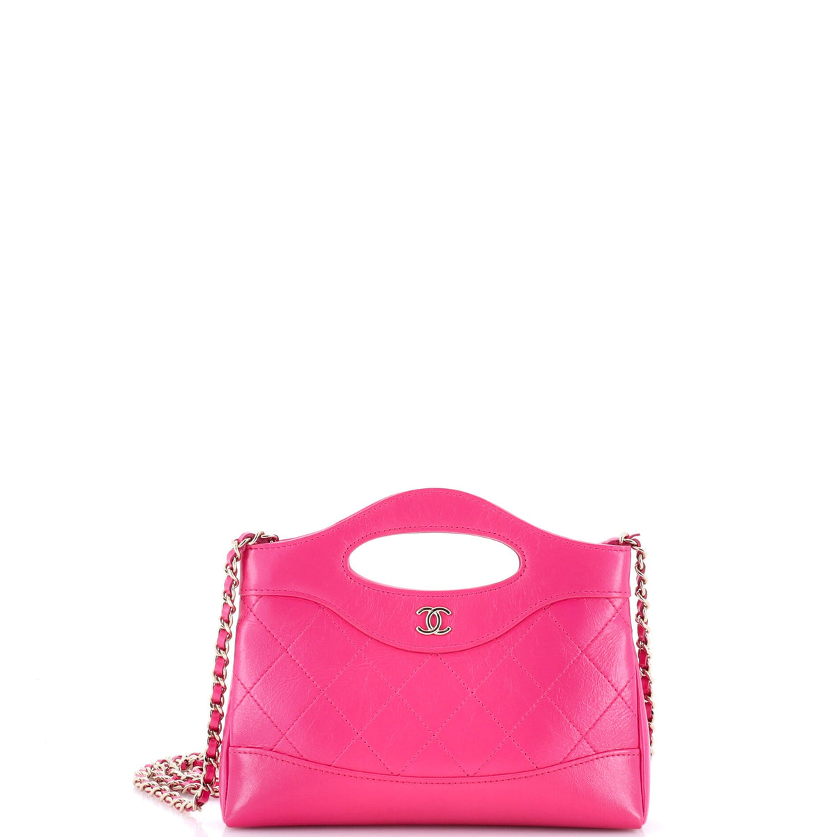 31 Shopping Bag Clutch with Chain Quilted Shiny Crumpled Calfskin Small